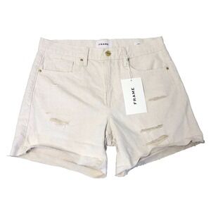 Frame Le Brigette Short Raw Cuff Womens 27 4 White Distressed Festival Summer